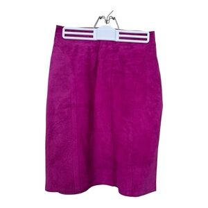 Vintage 80s Suede Leather Fuchsia Pink Pencil Skirt Size S